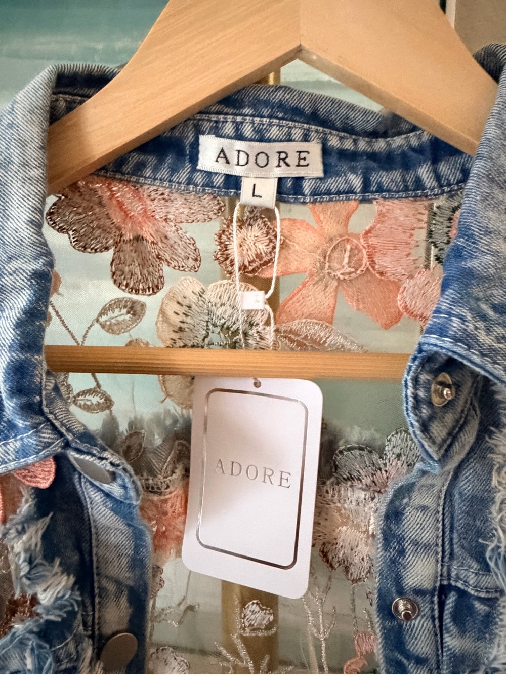 Adore Floral Mesh Denim Jacket 🌸 Statement Embroidered Boutique Jacket - Picture 8 of 14